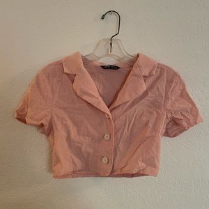 Linen Pink Super Crop Button up